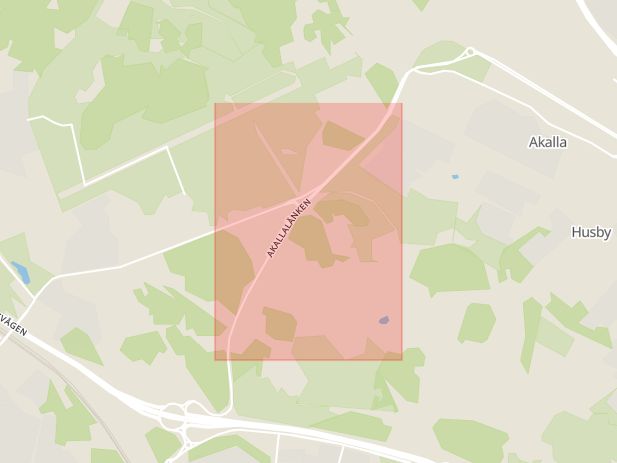 Karta som med röd fyrkant ramar in Akalla, Länken, Stockholm, Stockholms län