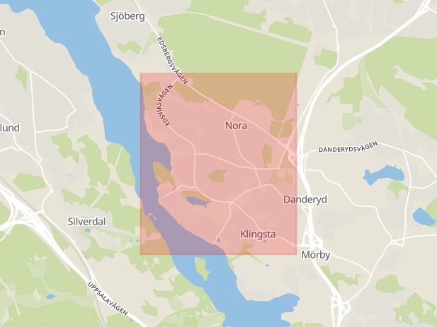 Karta som med röd fyrkant ramar in Edsviksvägen, Danderyd, Stockholms län