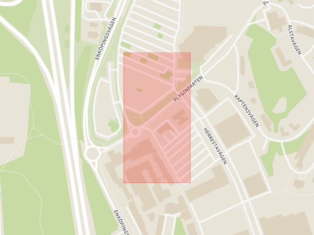 Karta som med röd fyrkant ramar in Barkarby Handelsplats, Järfälla, Stockholms län