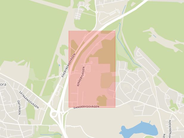 Karta som med röd fyrkant ramar in Rinkebyvägen, Djursholm, Danderyd, Stockholms län
