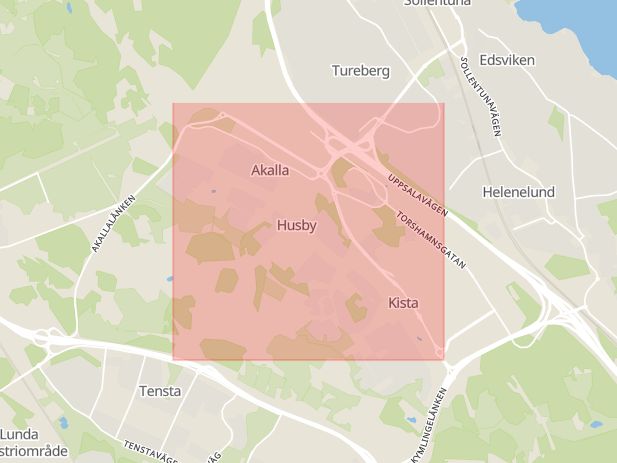 Karta som med röd fyrkant ramar in Hanstavägen, Stockholm, Stockholms län