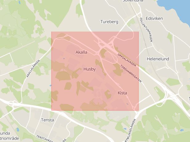 Karta som med röd fyrkant ramar in Hanstavägen, Sollentuna, Stockholms län