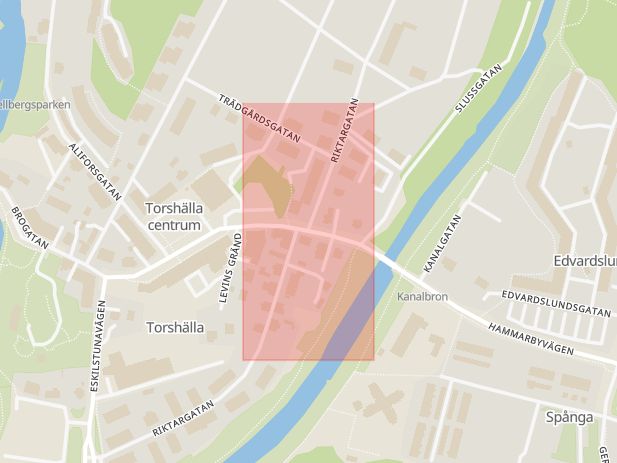 Karta som med röd fyrkant ramar in Brogatan, Riktargatan, Eskilstuna, Södermanlands län
