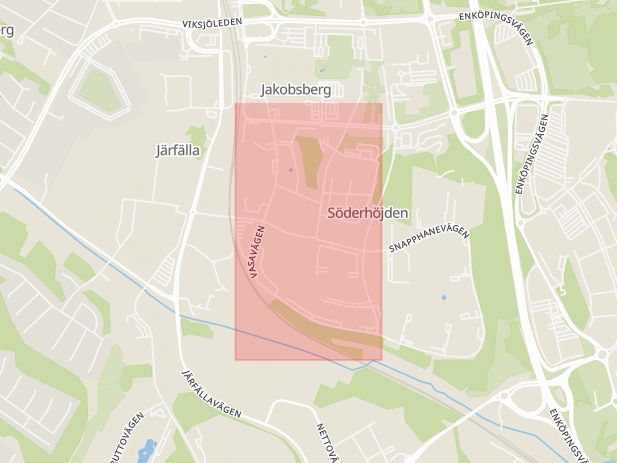 Karta som med röd fyrkant ramar in Vasavägen, Järfälla, Stockholms län