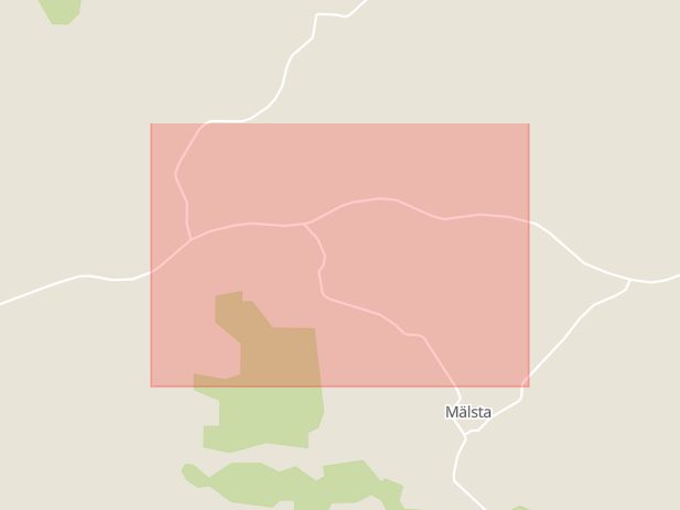 Karta som med röd fyrkant ramar in Mälsta, Vallby, Eskilstuna, Södermanlands län