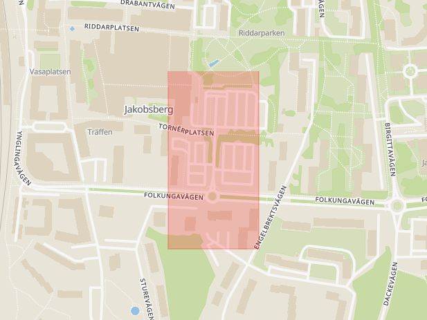 Karta som med röd fyrkant ramar in Tornérvägen, Jakobsberg, Järfälla, Stockholms län