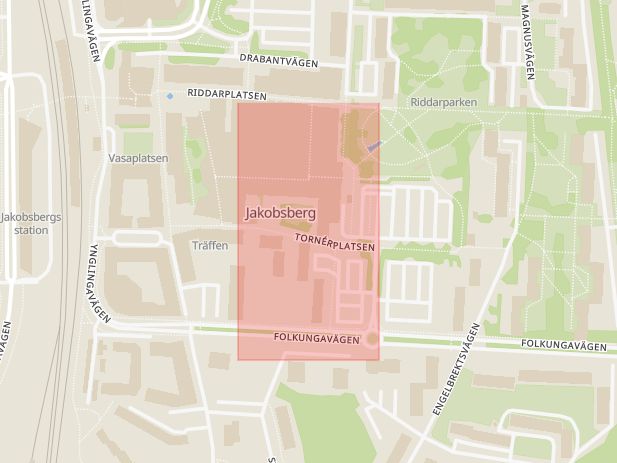 Karta som med röd fyrkant ramar in Tornérplatsen, Järfälla, Stockholms län