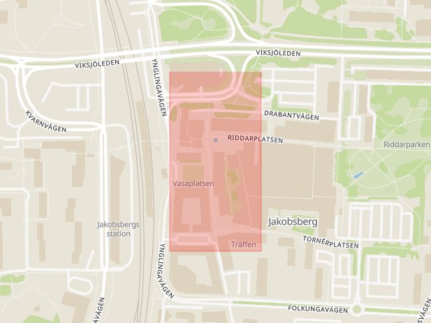 Karta som med röd fyrkant ramar in Barkarbystaden, Byggen, Järfälla, Stockholms län