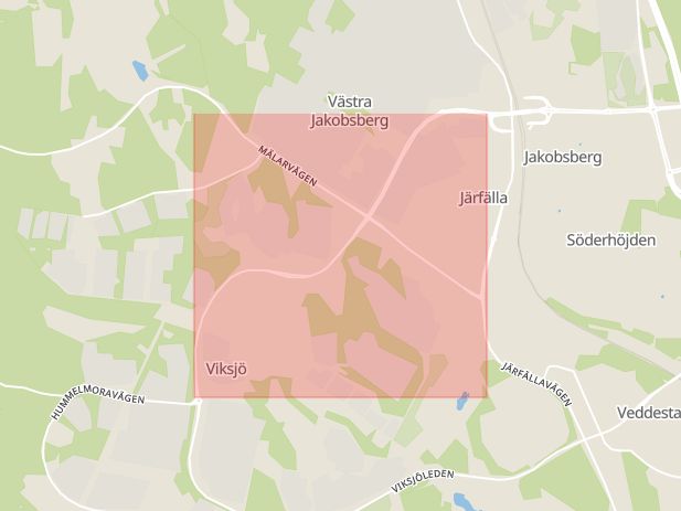 Karta som med röd fyrkant ramar in Viksjö, Viksjöleden, Järfälla, Stockholms län