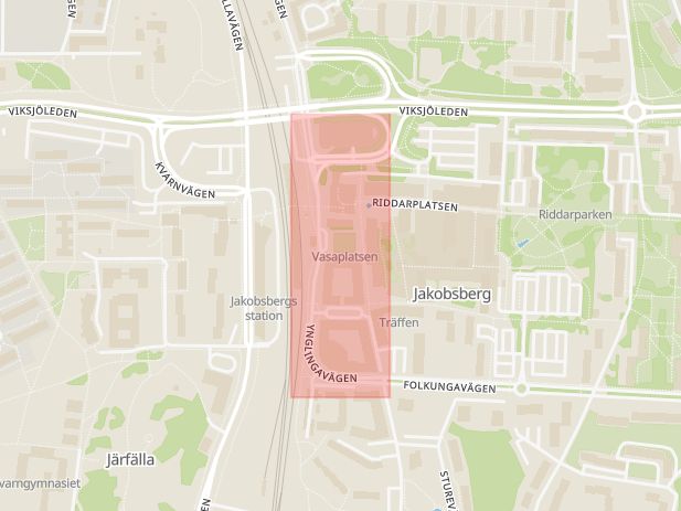 Karta som med röd fyrkant ramar in Ynglingavägen, Järfälla, Stockholms län