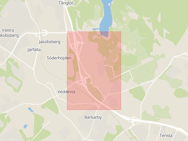 Karta som med röd fyrkant ramar in Barkarby, Enköpingsvägen, Järfälla, Stockholms län