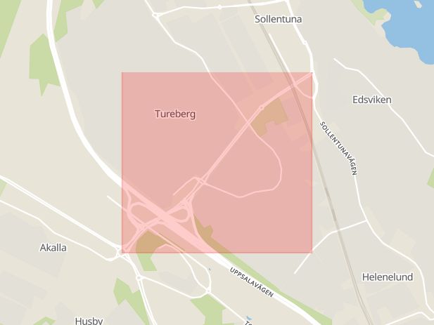 Karta som med röd fyrkant ramar in Turebergsleden, Kista, Sollentuna, Stockholms län