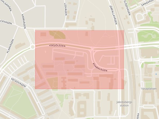 Karta som med röd fyrkant ramar in Kvarnvägen, Järfälla, Stockholms län