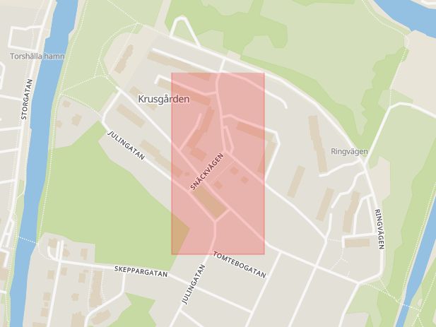 Karta som med röd fyrkant ramar in Krusgården, Eskilstuna, Södermanlands län
