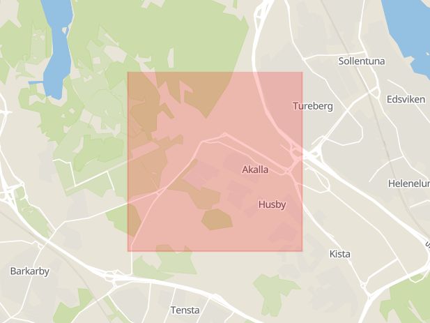 Karta som med röd fyrkant ramar in Akalla, Kista, Sundbyberg, Stockholms län
