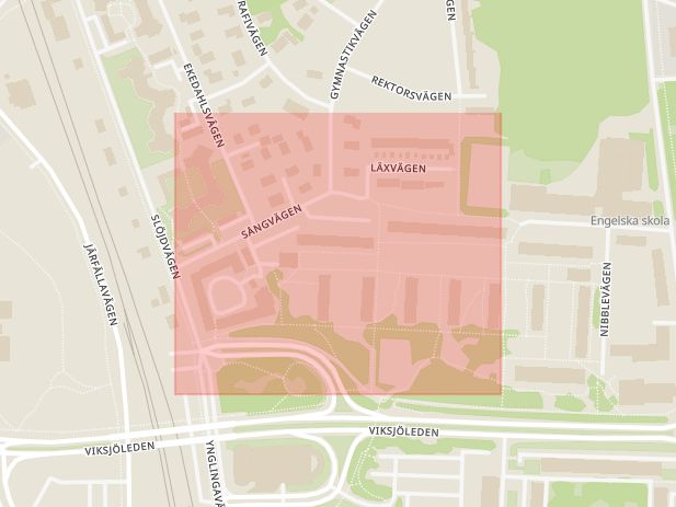 Karta som med röd fyrkant ramar in Sångvägen, Järfälla, Stockholms län