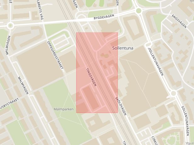 Karta som med röd fyrkant ramar in Sollentuna Station, Sollentuna, Stockholms län