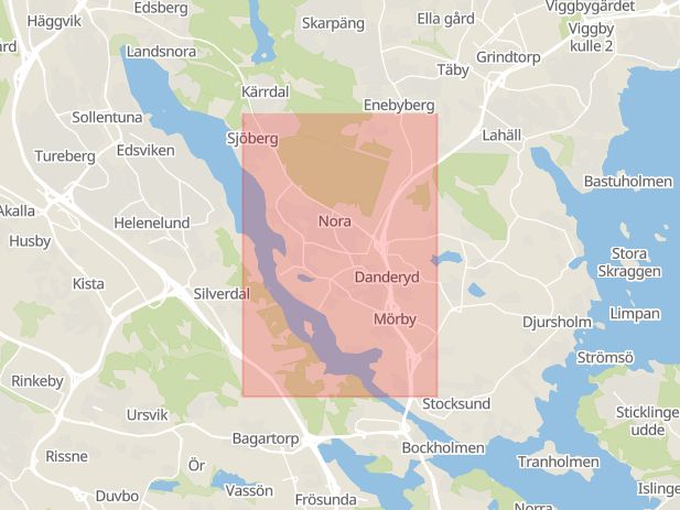 Karta som med röd fyrkant ramar in Djursholms Ekeby, Danderyds Kommun, Danderyd, Stockholms län
