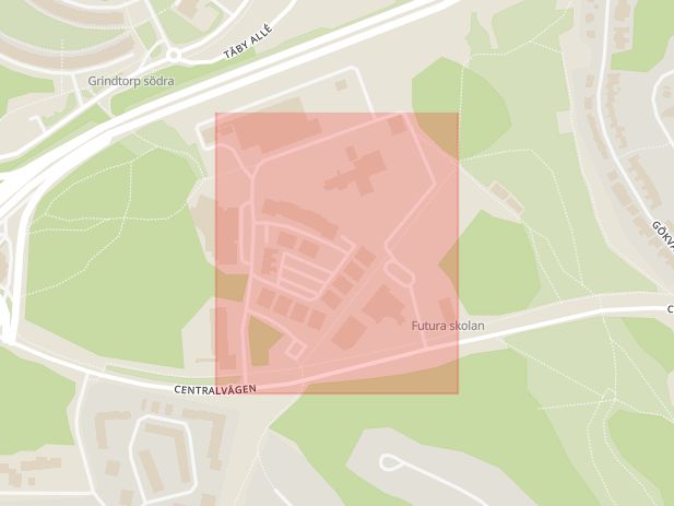 Karta som med röd fyrkant ramar in Nytorpsvägen, Näsby Park, Täby, Stockholms län