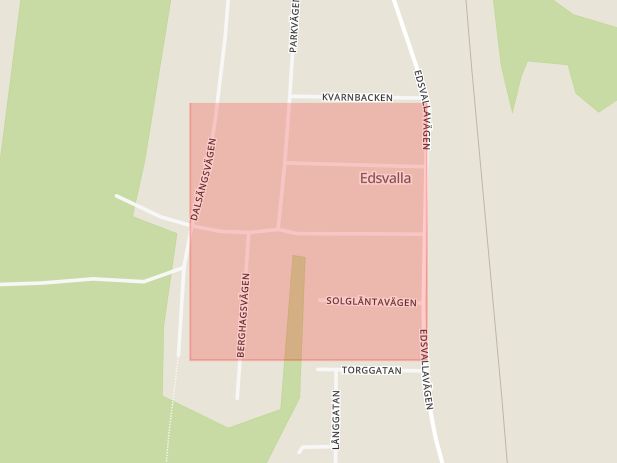 Karta som med röd fyrkant ramar in Skogsgatan, Edsvalla, Karlstad, Värmlands län
