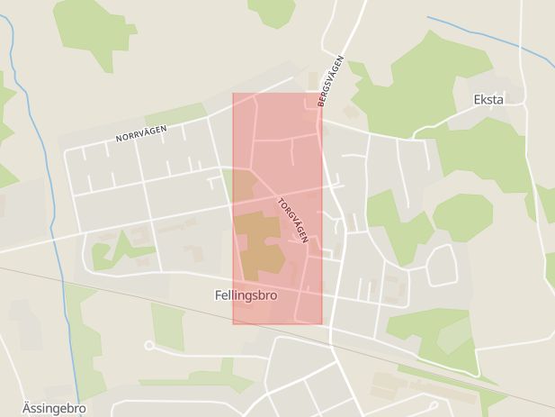 Karta som med röd fyrkant ramar in Fellingsbro, Torgvägen, Lindesberg, Örebro län