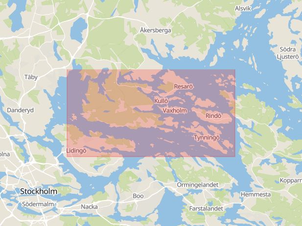 Karta som med röd fyrkant ramar in Vaxholms Kommun, Vaxholm, Stockholms län