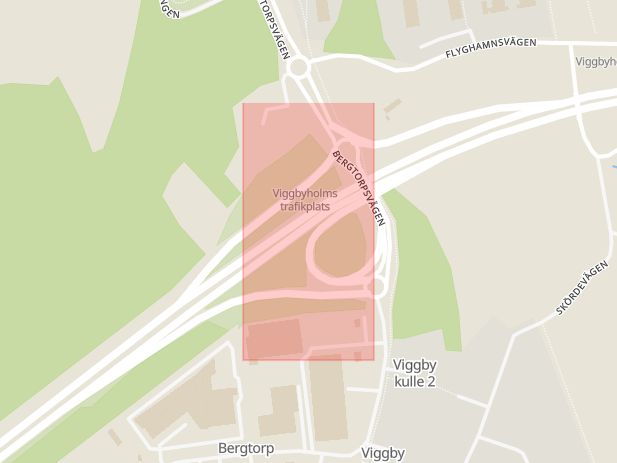 Karta som med röd fyrkant ramar in Trafikplats Viggbyholm, Täby, Stockholms län
