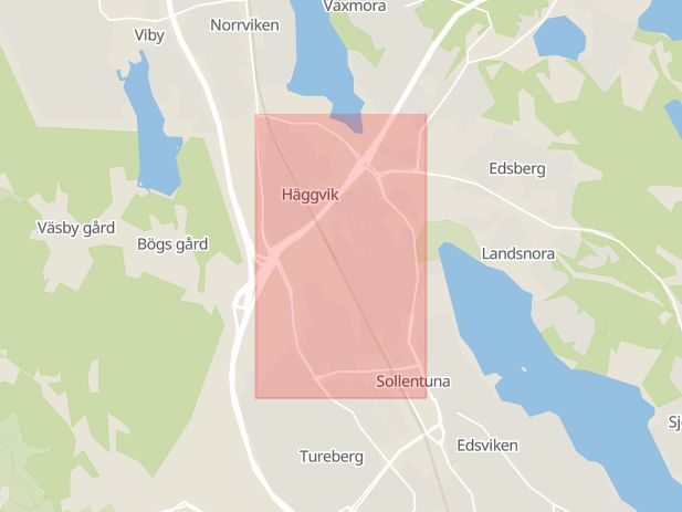 Karta som med röd fyrkant ramar in Häggvik, Sollentunavägen, Sollentuna, Stockholms län