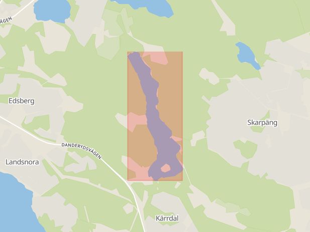 Karta som med röd fyrkant ramar in Löparspår, Rösjön, Enebyberg, Danderyd, Stockholms län