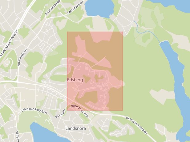 Karta som med röd fyrkant ramar in Edsberg, Ribbings Väg, Sollentuna, Stockholms län