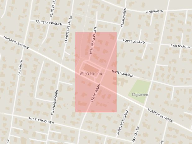 Karta som med röd fyrkant ramar in Willys, Täby, Stockholms län