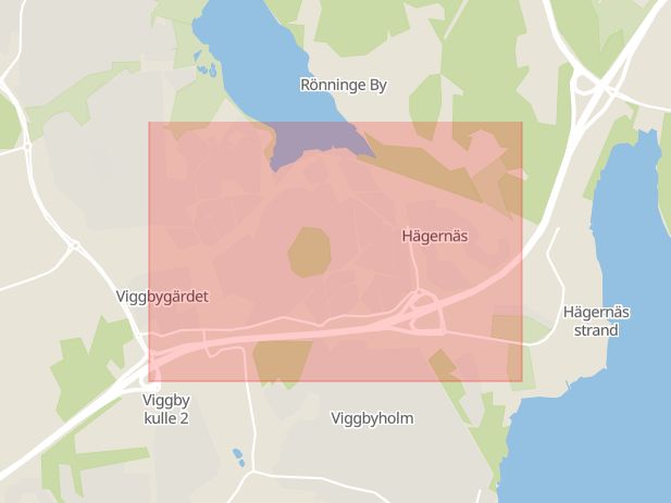 Karta som med röd fyrkant ramar in Hägernäs, Täby, Stockholms län