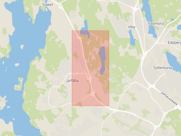Karta som med röd fyrkant ramar in Enköpingsvägen, Jakobsberg, Järfälla, Stockholms län