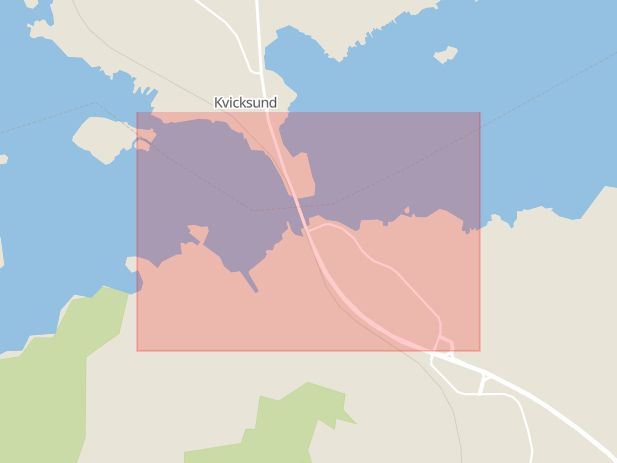 Karta som med röd fyrkant ramar in Kvicksund, Västerås, Eskilstuna, Södermanlands län