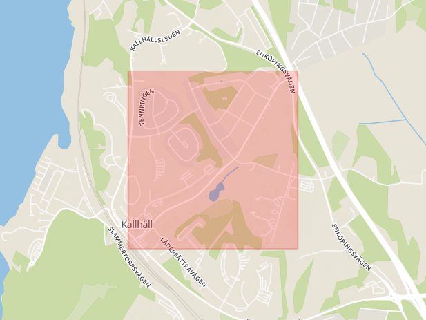 Karta som med röd fyrkant ramar in Kallhäll, Källtorpsvägen, Järfälla, Stockholms län