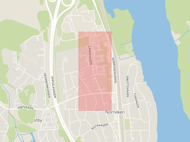 Karta som med röd fyrkant ramar in Landsvägen, Rotebro, Järvafältet, Sollentuna, Stockholms län
