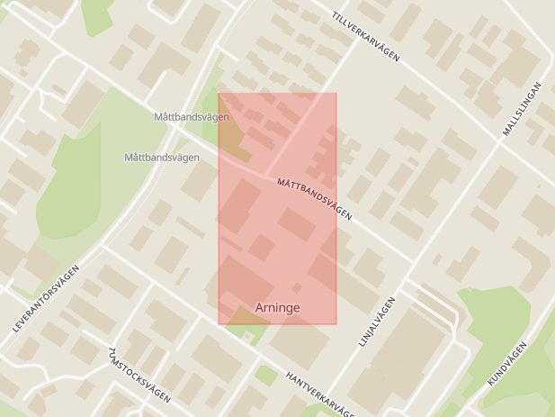 Karta som med röd fyrkant ramar in Arninge, Visionen, Täby, Stockholms län