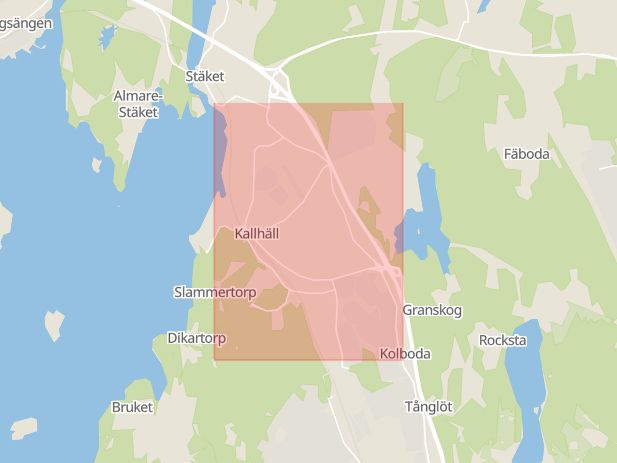 Karta som med röd fyrkant ramar in Kallhäll, Enköpingsvägen, Järfälla, Stockholms län