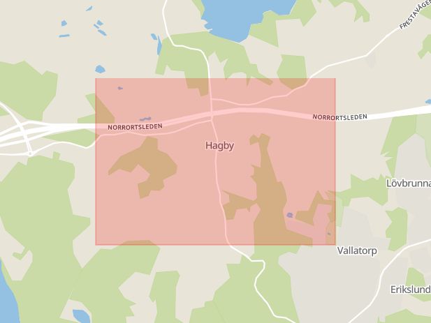 Karta som med röd fyrkant ramar in Hagby, Örebro, Stockholms län