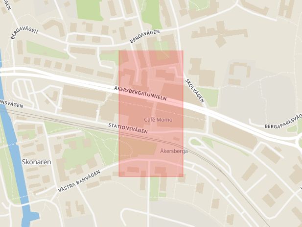Karta som med röd fyrkant ramar in Åkersberga Centrum, Danderyd, Österåker, Stockholms län