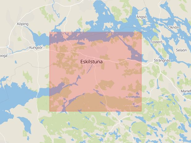 Karta som med röd fyrkant ramar in Eskilstuna, Södertäljevägen, Strängnäs, Södermanlands län