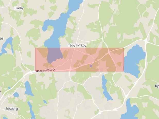 Karta som med röd fyrkant ramar in Täby Kyrkby, Norrortsleden, Täby, Stockholms län