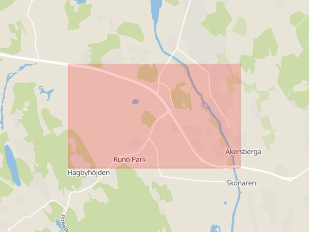 Karta som med röd fyrkant ramar in Roslagsvägen, Sockenvägen, Runö, Österåker, Stockholms län