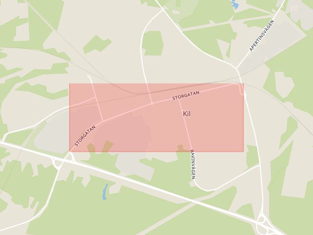 Karta som med röd fyrkant ramar in Storgatan, Kil, Värmlands län