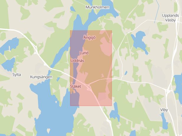 Karta som med röd fyrkant ramar in Stäket, Stäketbron, Järfälla, Stockholms län