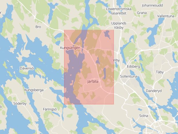 Karta som med röd fyrkant ramar in Järfälla, Stockholms län