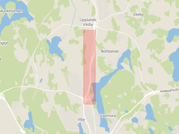 Karta som med röd fyrkant ramar in Uppsalavägen, Smedby, Upplands väsby, Stockholms län