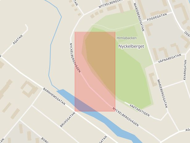 Karta som med röd fyrkant ramar in Nyckelberget, Köping, Västmanlands län