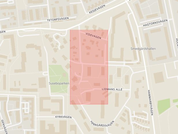 Karta som med röd fyrkant ramar in Vilunda, Upplands väsby, Stockholms län