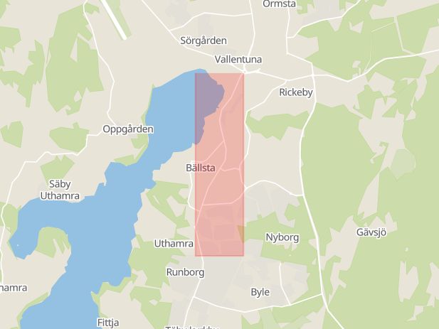 Karta som med röd fyrkant ramar in Stockholmsvägen, Vallentuna, Stockholms län